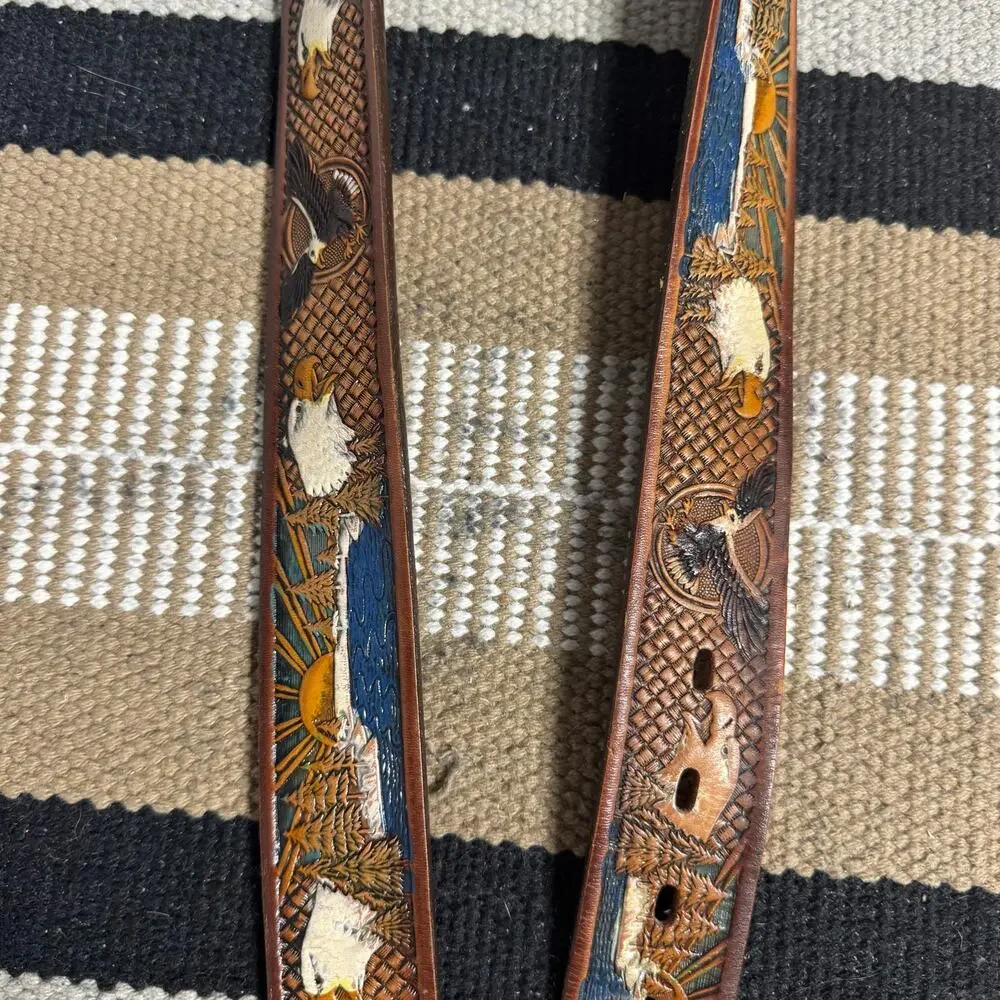 Brazos Joe Belt Co Eagle Sunset Tooled‎ Leather Western Men Belt USA America 40